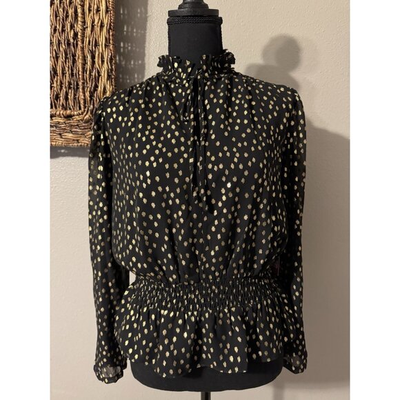 Vince Camuto Holiday Top Gold Black Sleeve Small Long Sleeve NEW - Picture 8 of 11